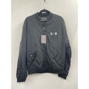 NWT Fossa Apparel Wingover Bomber Jacket Men Large Black 100% Polyester Full-Zip